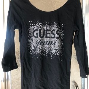 Guess black top with silver pattern